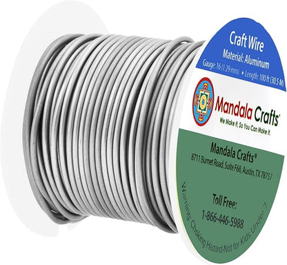 Mandala Crafts 16 Gauge Anodized Aluminum Craft Wire for Jewelry Making - 100 FT Colored Flexible Gray Wire - Bendable for Bonsai Armature Crafting Sculpting