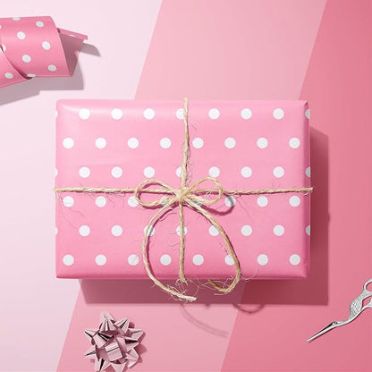 Flyhill Pink Wrapping Paper Roll,Reversible Gift Wrap Paper with Polka Dot Design for Girls,Birthday,Wedding,Baby Shower,All Holidays(17 Inch X 32.8 Feet)