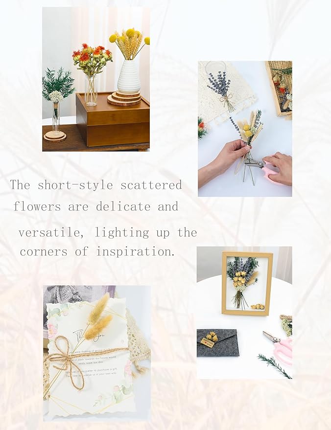 DIY Natural Dried Flower Set, Bulk Dried Flowers for Vase, Dried Flowers with Stems, Dried Roses, Mini Dried Flower Bouquets.(Brown)