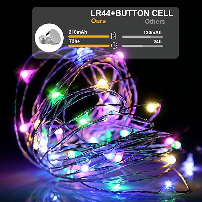12 Pack Led Fairy Lights - Mutilcolor, Battery Operated LED Silver Wire String Lights, 7FT 20LED Mini Firefly Starry String Lights Waterproof Led Twinkle Lights for Mason Jar DIY Christmas Decor