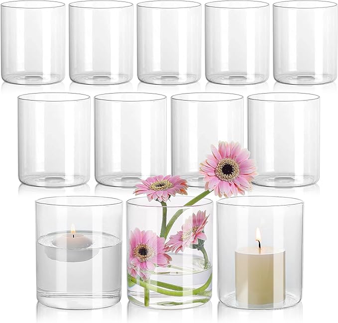 12Pcs Glass Cylinder Vase for Centerpieces 5 Inch Clear Flower Vases Bulk, Glass Hurricane Candle Holder Small Floral Vases for Table, Floating Candle Vase for Wedding Home Décor