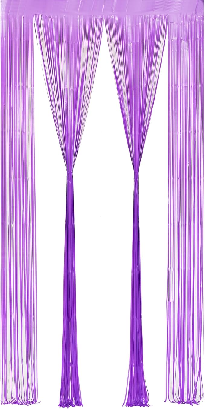 BRAVESHINE Tinsel Photo Backdrop Curtains - 2Pcs 3.2x8.2ft Pastel Purple Foil Fringe Streamer Curtain for Halloween/Easter Birthdays Bachelorette Valentines Mermaid Butterfly Party Decorations