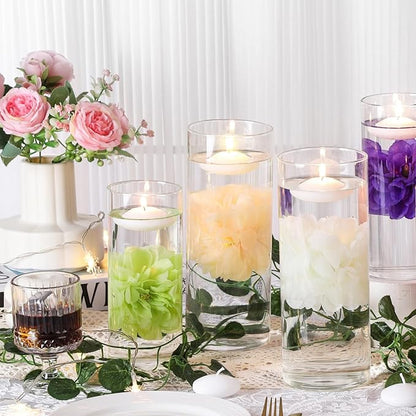 24 Pcs Floating Candles for Centerpieces and Floating Flowers for Centerpieces Champagne Artificial Flowers Vase Fillers for Wedding Table Party Home Decoration