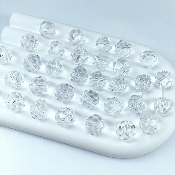 100 PCS 8mm Crystal Glass Beads Round Multiple Faceted Loose Spacer Glass Beads for DIY Handcrafte Bracelet Necklace Earring Jewelry Making(Transparent)