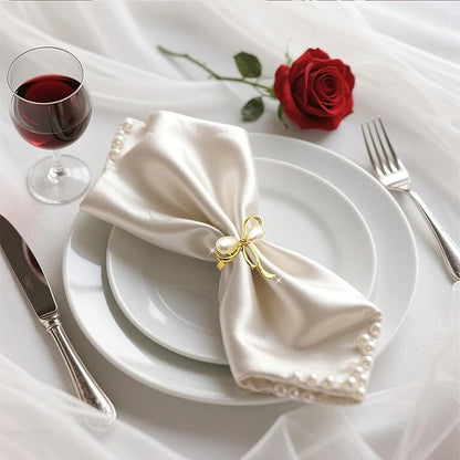 Gold Napkin Rings Set of 8 Pearl Bow Napkin Rings for Napkins,Rustic Napkin Ring Holders, Butterfly Knot Napkin Holders for Cloth Napkins,Christmas Bow Tie Napkin Ring for Dining Table Decor