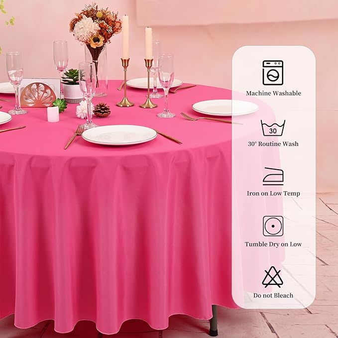 10 Pack Hot Pink Round Tablecloths 120 Inch, Circle Bulk Washable Linen Polyester Tablecloth, Table Cloth Cover for Wedding Buffet Party Banquet Reception Restaurant and Camping