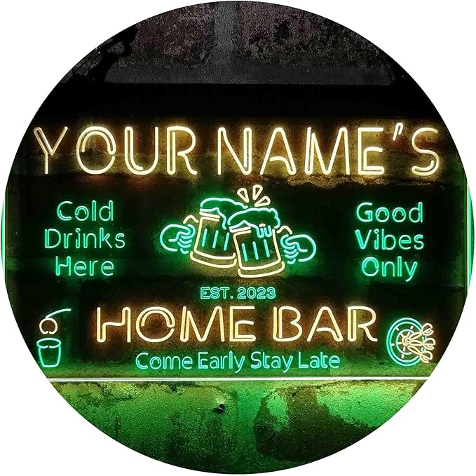 ADVPRO Personalized Your Name Custom Home Bar Beer Established Year Dual Color LED Neon Sign Green & Yellow 12 x 8.5 Inches st6s32-p1-tm-gy