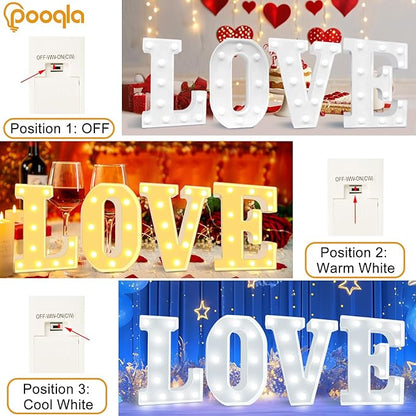 Pooqla LED Marquee Letter Lights, Warm White and Cool White Decorative Lighted Letters, Light Up Alphabet Letters for Boys Girls, Party, Wedding, Bar, Night Light, Birthday Decoration, Letter H