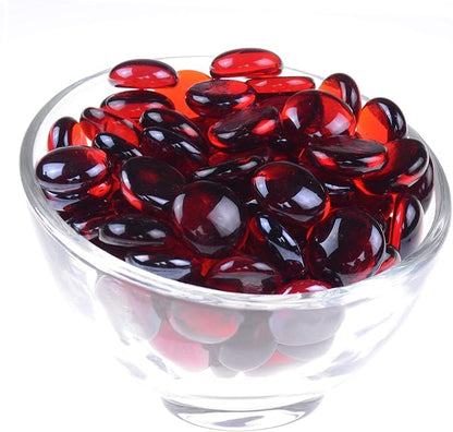 KINGOU Flat Glass Gems/Marbles/Stones/Beads for Vase Filler, Table Scatter, Games - 1 Lbs (17-19mm, Approx. 3/4")-Red