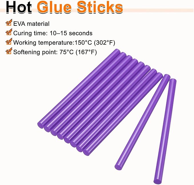 HARFINGTON 10pcs Hot Glue Sticks 0.43" Dia x 7.87" Long EVA Mini Hot Melt Adhesive Glue Stick for Hot Melt Gun Wood Plastic Glass Flowers Fabrics Foam, Purple