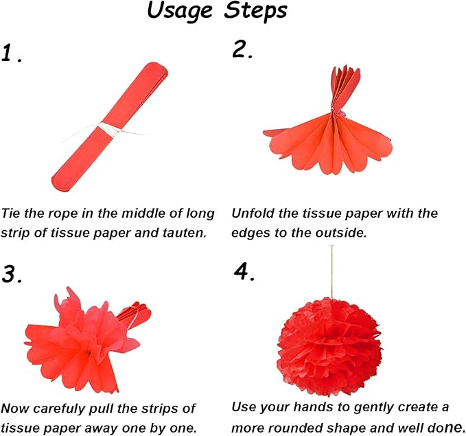 Hanging Paper Fan Set, Tissue Paper Pom Poms Flower Fan and Honeycomb Balls for Birthday Baby Shower Wedding Festival Decorations - Red