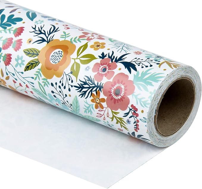 WRAPAHOLIC 30 Inch Jumbo Floral Wrapping Paper - 30 Inch x 33 Feet - Spring Summer Garden Flower Design Perfect for Wedding, Bridal Shower, Birthday, Baby Shower
