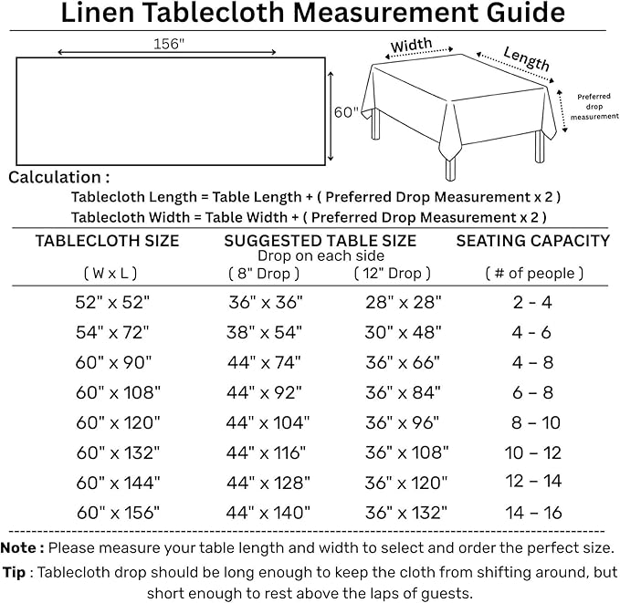 Solino Home Linen Tablecloth 60 x 156 Inch - Classic Hemstitch 100% Pure Linen Light Natural Table Cloth for Rectangle Tables - Machine Washable Tablecloth for Fall, Autumn, Thanksgiving