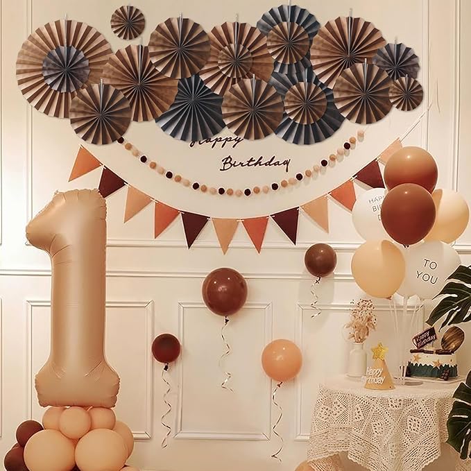 Brown Party Decorations,Brown Wedding Decorations for Party Events Accessories,Brown Birthday Decorations,Boho Party Decoration,Fall Decorations 8in Hanging Paper Fans 30 Color DIY Set(Brown)