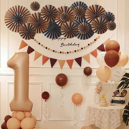 Brown Party Decorations,Brown Wedding Decorations for Party Events Accessories,Brown Birthday Decorations,Boho Party Decoration,Fall Decorations 8in Hanging Paper Fans 30 Color DIY Set(Brown)
