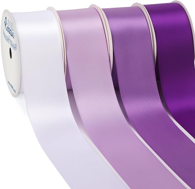 Ribbli Purple Satin Ribbon 1-1/2 Inch x 4 Rolls Total 40 Yards-White Lavender Purple Ribbon for Gift Wrapping Craft Wedding Decoration