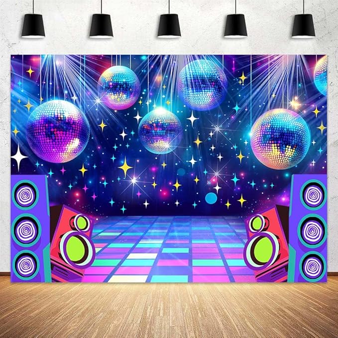 Dance Party Backdrop Retro 80s 90s Theme Stage Dance Ball Music Birthday Party Decoration DJ Photography Background 6 x 4 ft for Baby Shower Picture Photo Shoot Polyester Fabric,Multi1