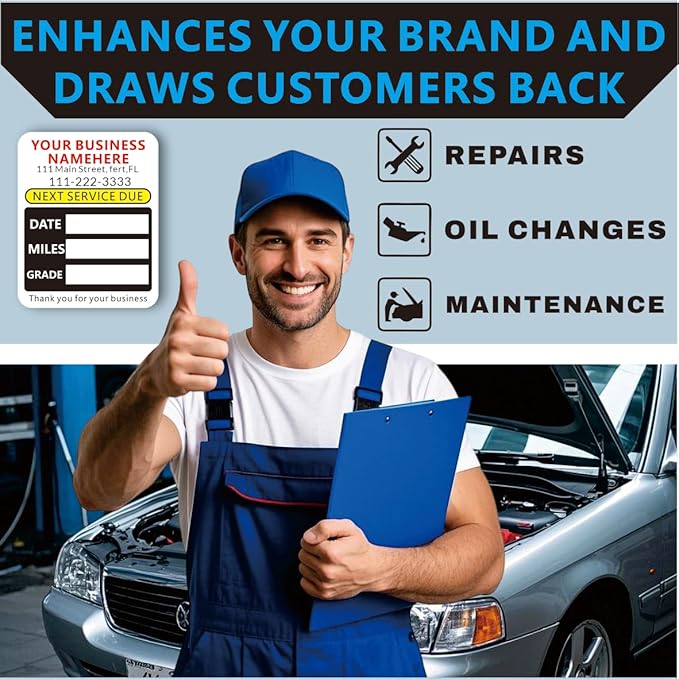Custom Oil Change Stickers with Your Business Name - Auto Maintenance Service Reminder for Cars Vehicles Trucks Personalized Oil Change Stickers for Windshield 2 Inches（10-10000 pcs）