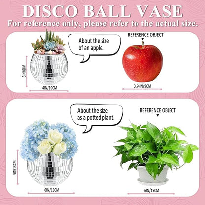 8 PCS Silver Disco Ball Vase,Glass Disco Ball Planter Candle Holder Vase Bulk Mirror Disco Ball Flower Vase for Wedding Centerpieces,Birthday,Office,Bedroom