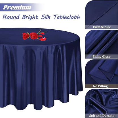 fani 12 Pack 120 Inch Navy Blue Satin Tablecloth - Premium Bright Silky Round Tablecloth Overlay Smooth Fabric Table Cover, Table Decoration for Wedding Party Banquet Events Restaurant Kitchen Dining