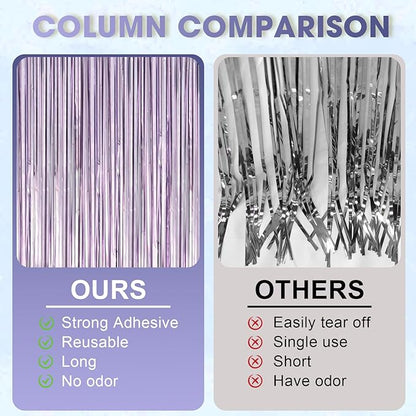 2 Pack Light Purple Foil Fringe Backdrop Curtains, Tinsel Streamers Party Decorations, Fringe Backdrop, Door Shimmer for Baby Shower or Birthday Party
