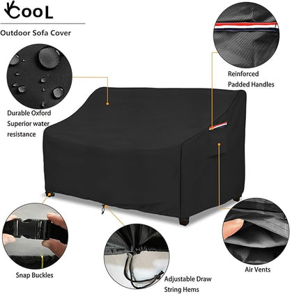okcool Heavy Duty Patio Sofa Cover, 100% Waterproof 3-Seater Outdoor Sofa Cover Fits up to 76W x 32.5D x 33H Inches, Lawn Patio Furniture Covers,Black