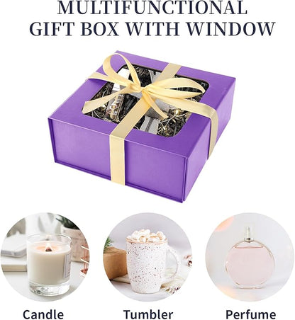 TIACABO Purple Gift Box with Window,7.5"x7.5"x3.1" Bridesmaid Boxe for Gifts Giving,Birthday Gift Boxes with Magnetic,Closure Lid Gifts Boxes for Presents,Cute Box,Luxury for Gift Packaging