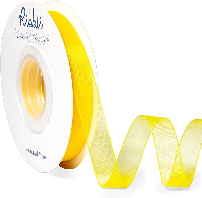 Ribbli Danffodil Yellow Organza Ribbon,1/2 Inches x Continuous 50 Yard, Yellow Sheer Ribbon for Gift Wrapping,Cookie Wrapping,Wedding Decoration,All Crafting and Sewing