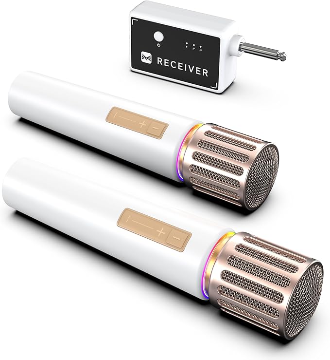 Wireless Microphones, Microphone with One-to-One Chip Connection, Controllable LED Lights, 40H Duration, 200FT Range Free Sing, Volume Control Microphone for Singing, Speech, Home Party, Youtube