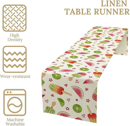 Summer Popsicles Table Runner, Colorful Watercolor Ice Cream Loves Heart Seasonal Dinner Runner for Party Holiday Home Kitchen Dining Table Decor 13"x90"
