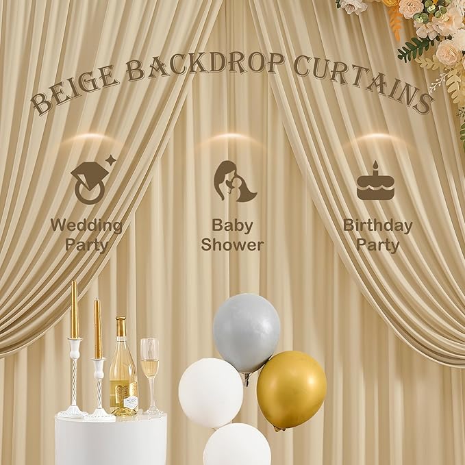 30ftx10ft Beige Backdrop Curtains for Party Background, Wrinkle Free Beige Photo Curtains Backdrop Drapes 6 Panels Back Drop Cloth for Wedding Birthday Photography Baby Shower Decor