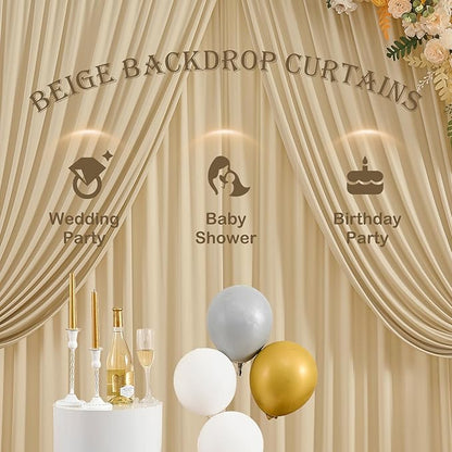 30ftx10ft Beige Backdrop Curtains for Party Background, Wrinkle Free Beige Photo Curtains Backdrop Drapes 6 Panels Back Drop Cloth for Wedding Birthday Photography Baby Shower Decor