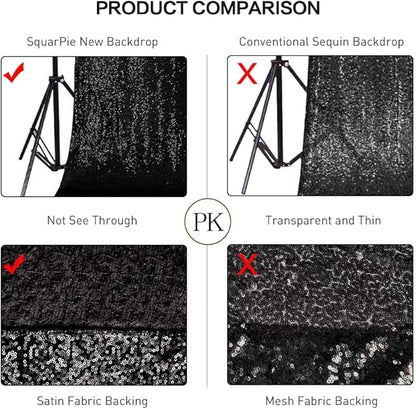 SquarePie Sequin BackdropLess See Through Thick Background Glitter Curtain for Halloween Party 6FT x 8FT Black