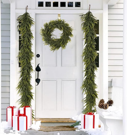 N&T NIETING 2 PCS Christmas Garland Norfolk Pine Garland Real Touch Faux Christmas Greenery Xmas Garland for Mantle, Table Holiday Winter Indoor Outdoor Christmas Decorations (9 FT)