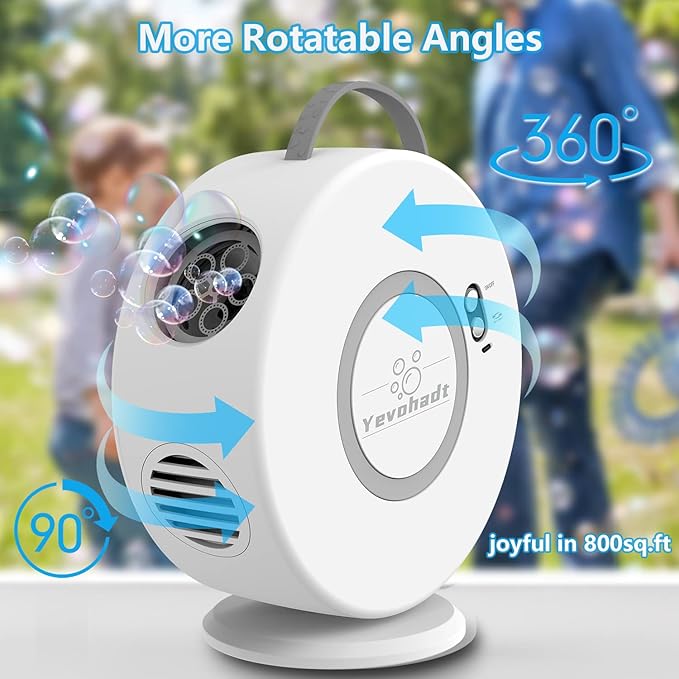 Bubble Machine for Kids Toddlers,Automatic Bubble Blower Rechargeable, 90° 360° Auto Rotatable Portable Bubble Maker Electric Bubbles Toy for 3 4 5 6 7 8 Year Old, Outdoor Wedding Party Gifts