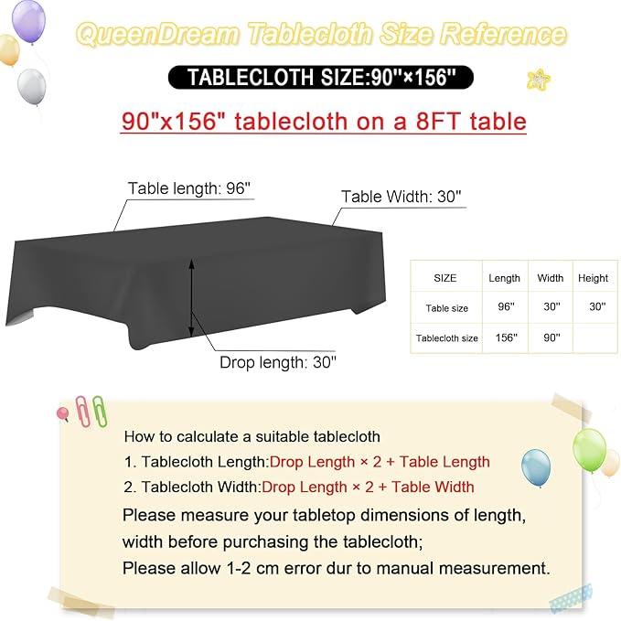 QueenDream Tablecloth 90x156 Rectangle Sequin Tablecloth Black Wedding Table Linens Glitter Birthday Bridal Party Indoor Outdoor Decorations