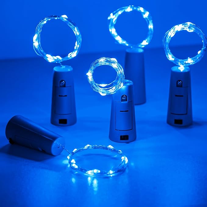 Aluan Wine Bottle Lights with Cork 10 Pack 20 LED Christmas Mini Fairy Lights for Indoor, Waterproof Battery Operated Cork Lights for Liquor Bottles Party Jar Wedding Reception Bar Decoration, Blue