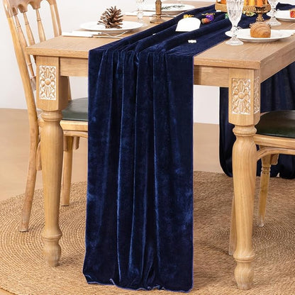 MLMC Navy Blue Velvet Table Runner 10ft Luxury Deep Blue Velvet Fall Table Runner 20x120 Inches for Wedding Reception Party Birthday Events Decor