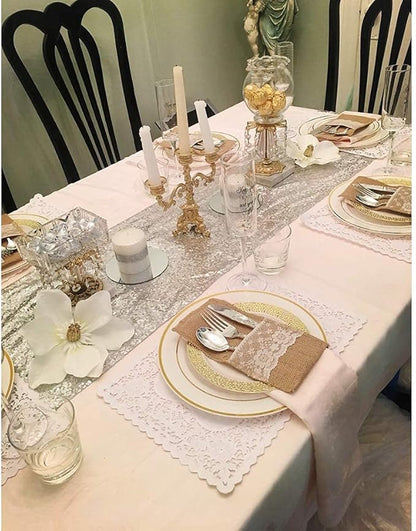 Eternal Beauty Silver Table Runner, 2PCS-12X72 Sequin Table Runner Decorations for Birthday Parties, Banquets, Graduations,Christmas