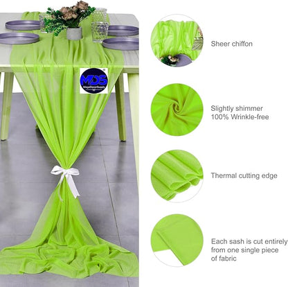 MDS Halloween Chiffon Table Runner - 12 Pack, 29 x 170 Inches, 14ft Each - Sheer Spooky Table Runners for Haunted House Parties, Trick-or-Treat Tables, Witchy Décor, Wedding & Events - Parrot Green