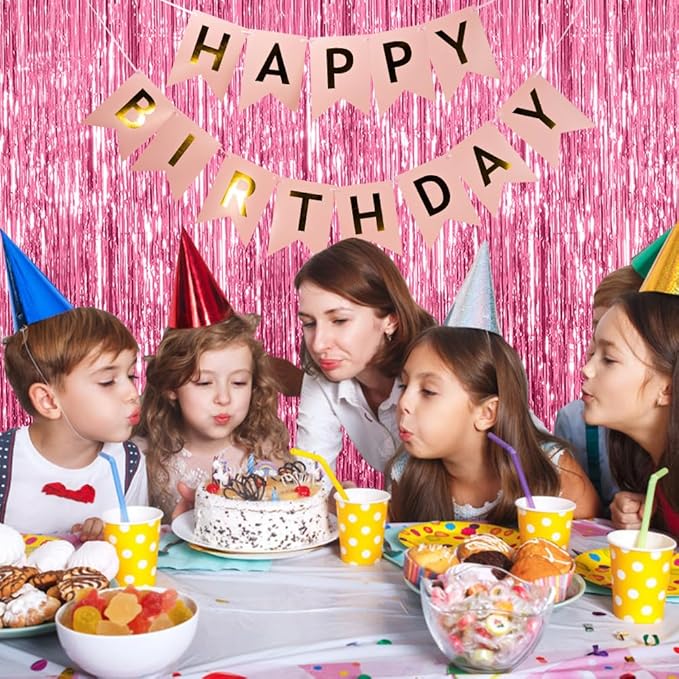 10 Pack Foil Curtain Backdrop Pink Metallic Tinsel Foil Fringe Curtains Photo Booth Props for Birthday Wedding Engagement Baby Shower Bachelorette Christmas Holiday Celebration Party