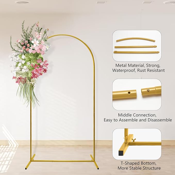 U+U 7.2FT Arch Backdrop Stand, Gold Arch Stand for Wedding Birthday Party Bridal Baby Shower Balloon Arch Decoration