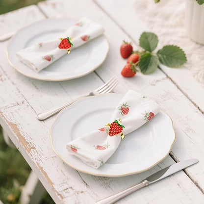 Gold Strawberry Napkin Rings Set of 8 Fall Fruit Napkin Ring Holders for Garden Weddding,Rustic Farmhouse Napkin Rings for Christmas Thanksgiving Day Family Gathering Dinner Table Decor