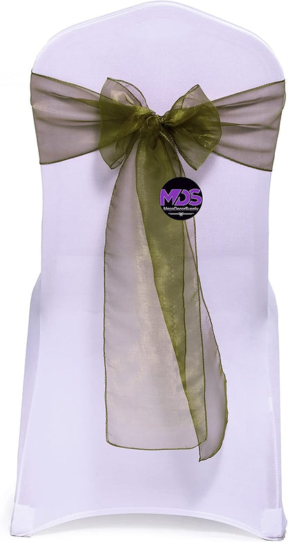 MDS Pack of 50 PCS Organza Chair Sashes Wider Dining Chair Bows Ribbon Tie Back for Wedding Party Birthday Bridal Shower Reception Event Banquet Home Chair Cover Decoration - Olive Green