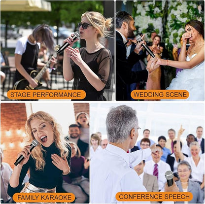 Depusheng DX4 Wireless Microphone, Professional 4 Channels Karaoke Handheld System for Home Karaoke, Meeting, Party, Church, DJ, Wedding, Home KTV Set