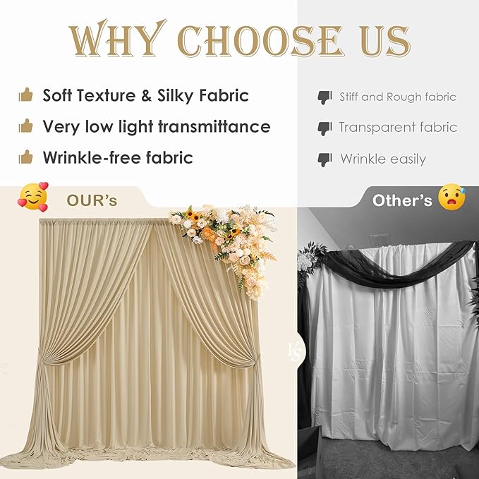 30ftx10ft Beige Backdrop Curtains for Party Background, Wrinkle Free Beige Photo Curtains Backdrop Drapes 6 Panels Back Drop Cloth for Wedding Birthday Photography Baby Shower Decor