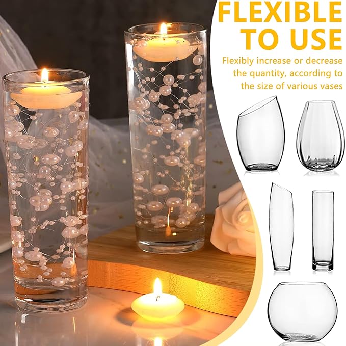 50 PCS Artificial Floating Beads for Centerpieces Vases, Red 8+3mm String Beads for Wedding Party Faux Pearl String for Decorating, String Pearls for Crafts Vase Filler