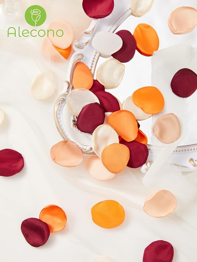 Alecono 𝟲𝟬𝟬𝙋𝙘𝙨 Silk Rose Petals, Faux Rose Flower Petals Bulk for Wedding Flower Girl, Fall Orange Fake Silk Petals Artificial Flower Petals for Bridal Shower