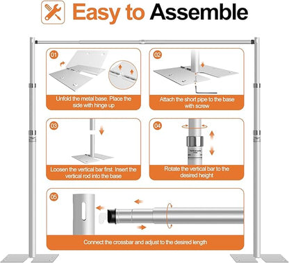 FUDESY Pipe and Drape Backdrop Stand Kit, 8.6x10ft Heavy Duty Backdrop Stand Adjustable Background Frame with Metal Base for Photography Wedding Parties Events Decoration