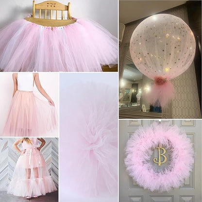 Light Pink Tulle Fabric Rolls 54 Inch by 40 Yards Tulle Bolt Spool for Wedding Decorations DIY Tutu Baby Shower Table Skirt Ceiling Decor Birthday Party Craft Supplies